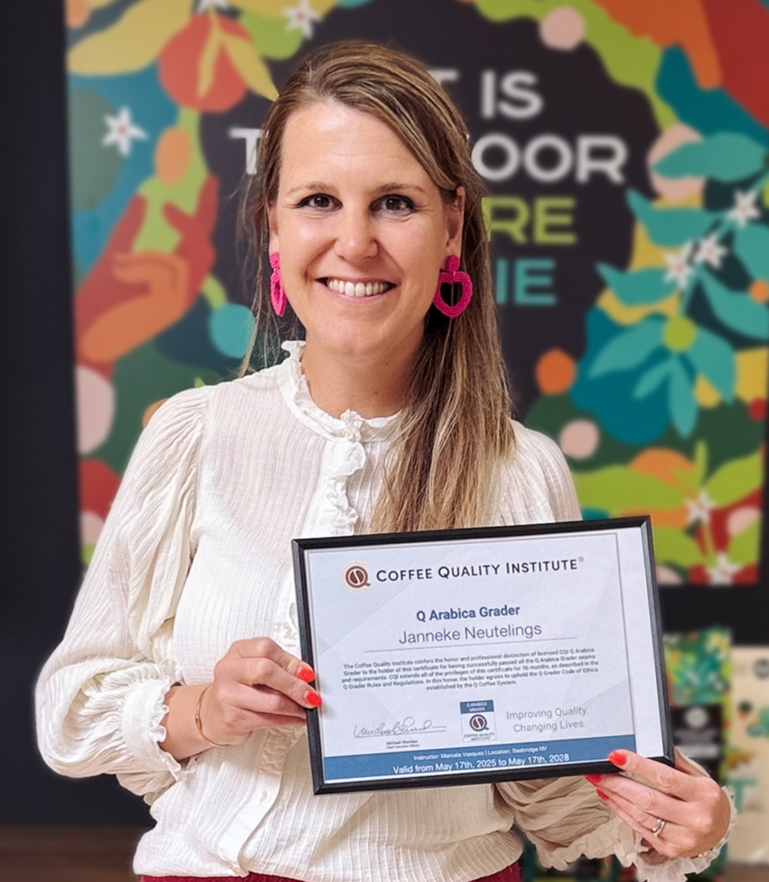 Janneke met haar Q Grade-certificaat